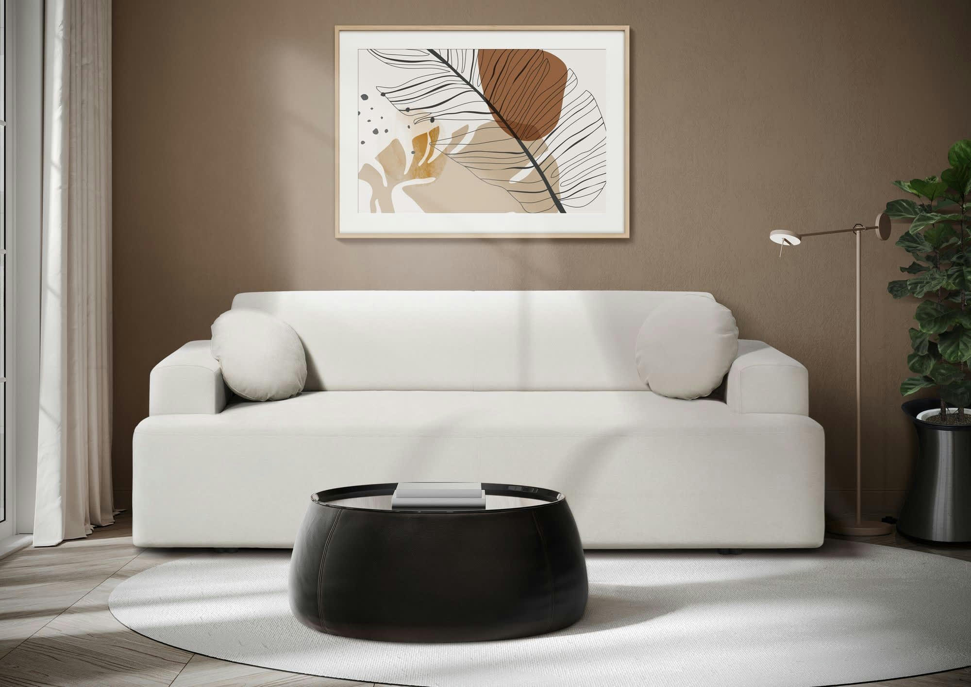 GALA - Canapé fixe 3 places  en tissu beige