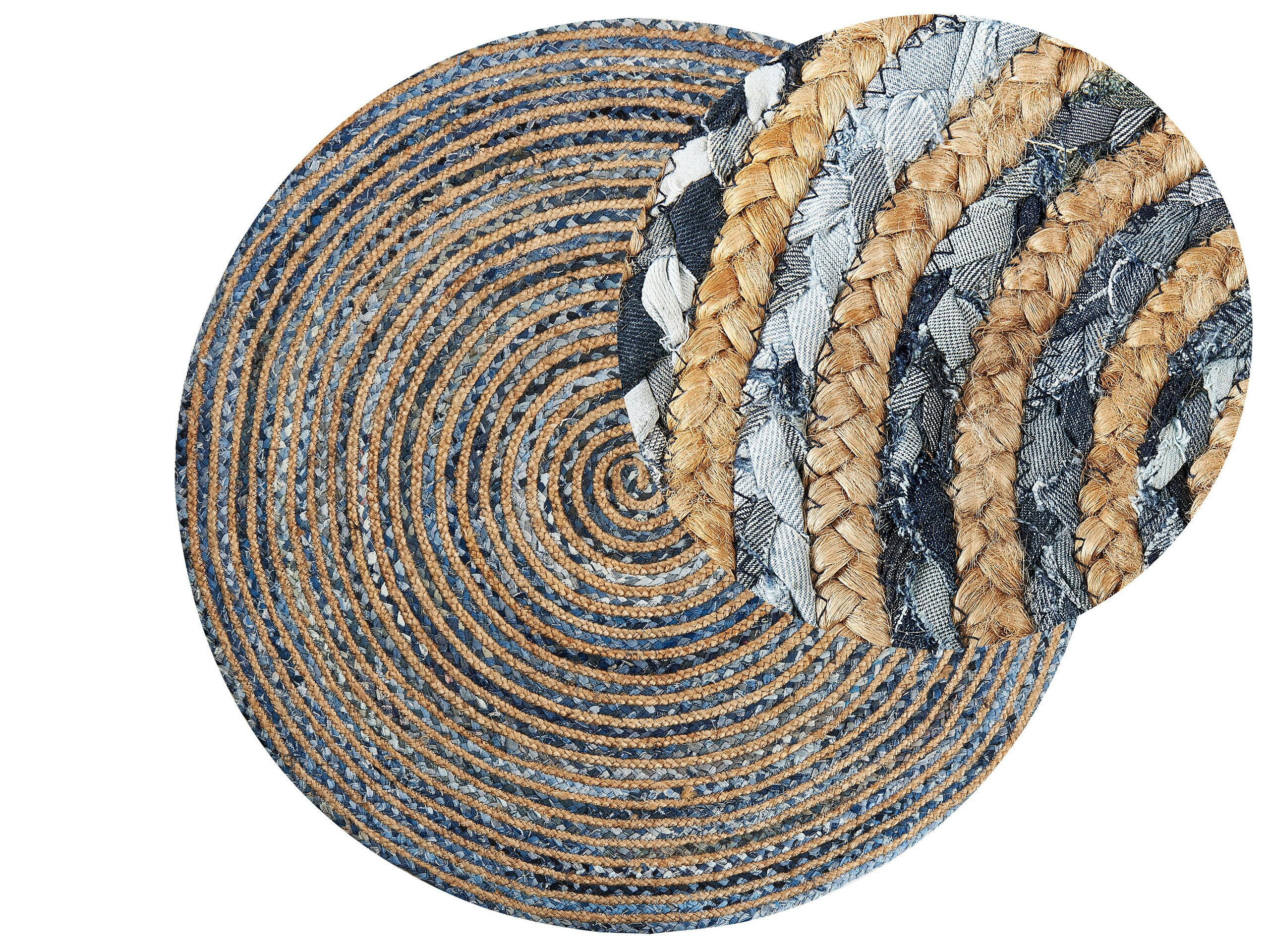 LEVENTLER - Tapis rond bleu et beige D140cm
