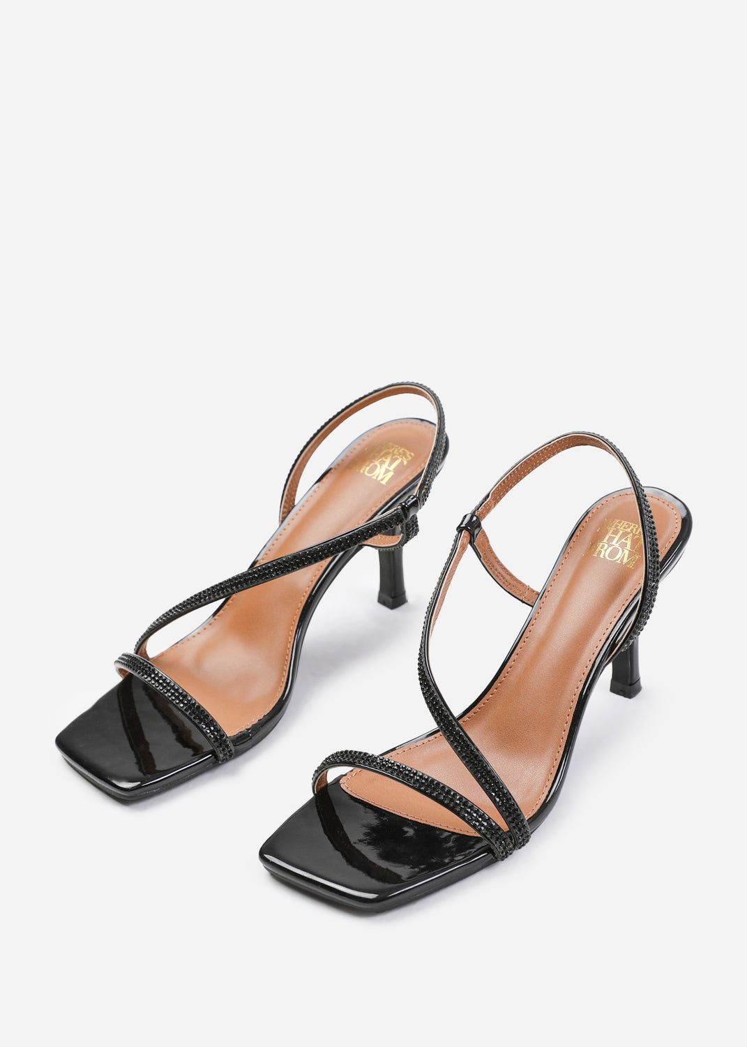 Where's That From Amanda' Crystal Cross Foot Strap Mid Heels