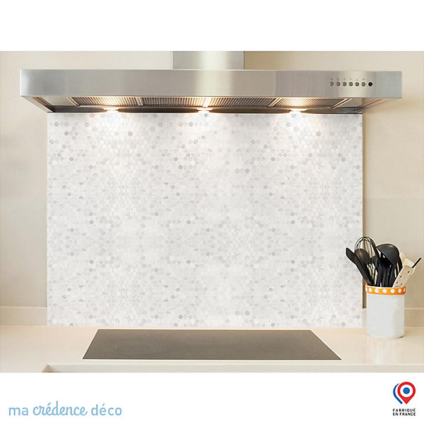 Crédence cuisine fond de hotte carrelage et cercles - Alu composite - L 60 cm x H 45 cm - MaCrédenceDéco