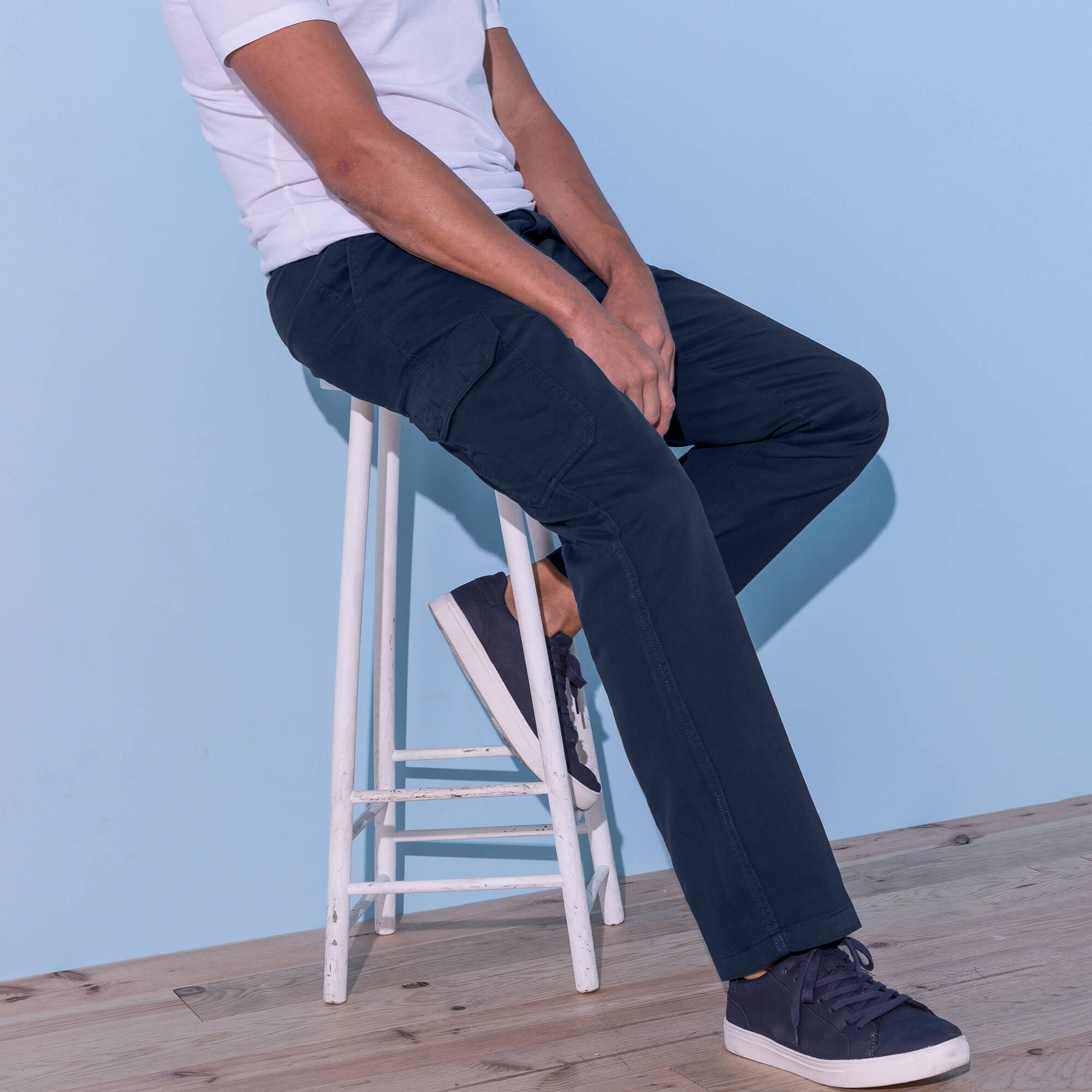 Pantalon cargo gabardine élastiqué