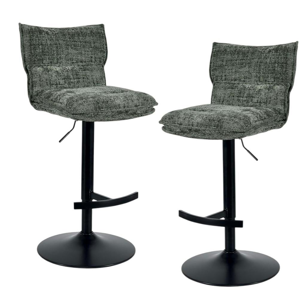 Tabouret de bar réglable en tissu vert (lot de 2) IENA