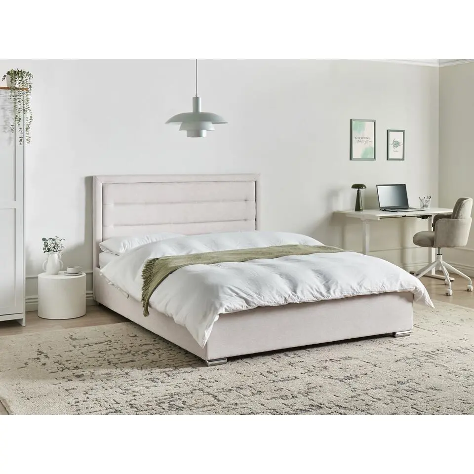 ROUEN - Bed met opbergruimte - Lichtbeige - 160 x 200 cm - Polyester