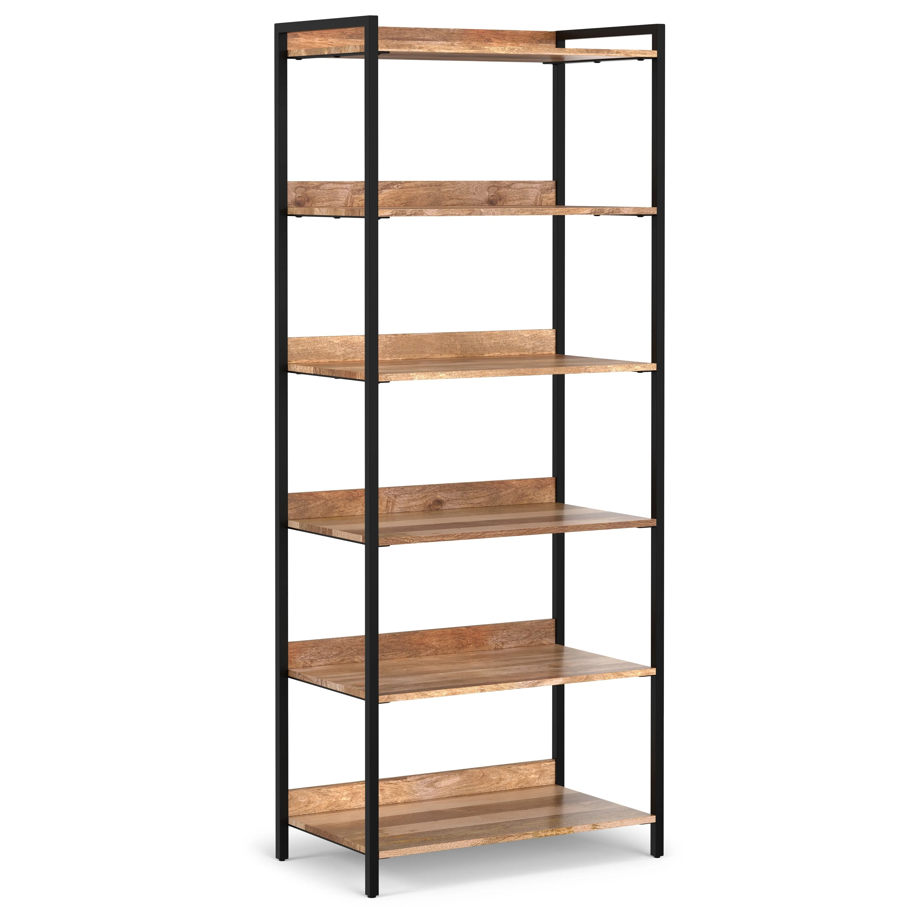 Simpli Home Kelsey SOLID MANGO WOOD 74x30 inch Modern Large Bookshelf in Natural - 30w x 17d x 74 h