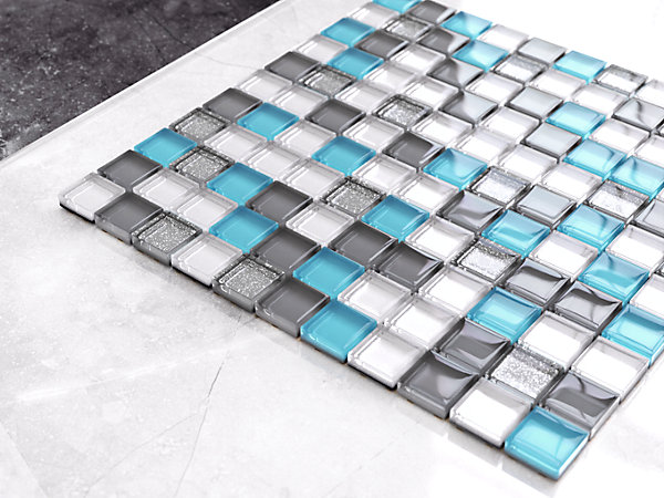 Mosaïque en verre sur filet pour salle de bain ou cuisine 30 cm x 30 cm - Blue harmony
