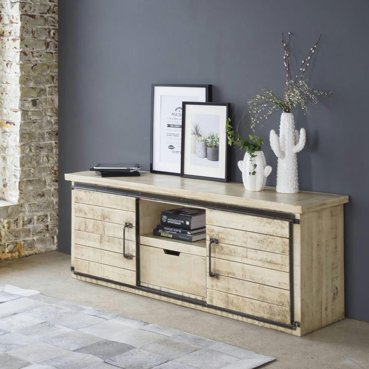 EMMA - Meuble TV en bois noir 160 cm