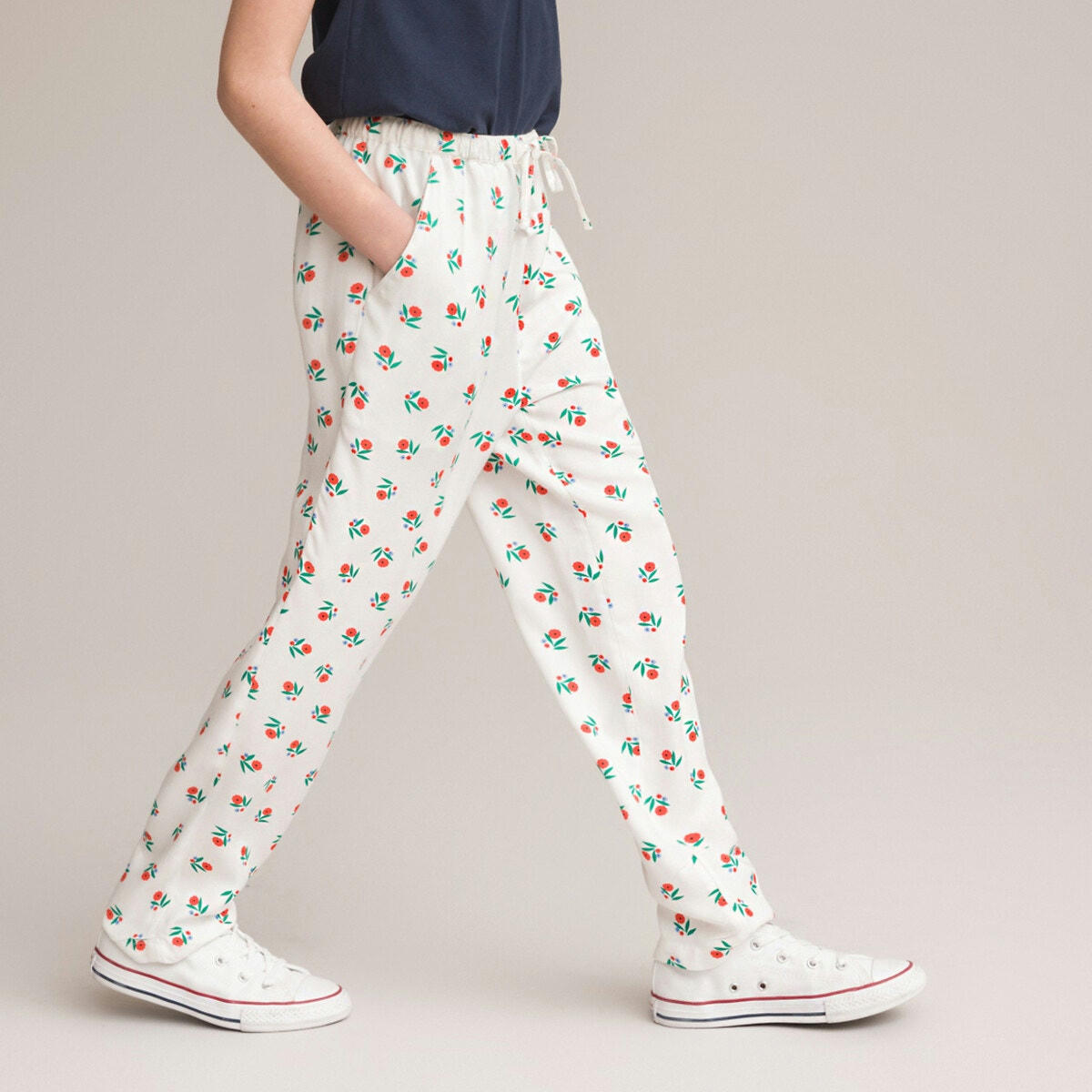 Pantalon carotte, imprimé fleurs