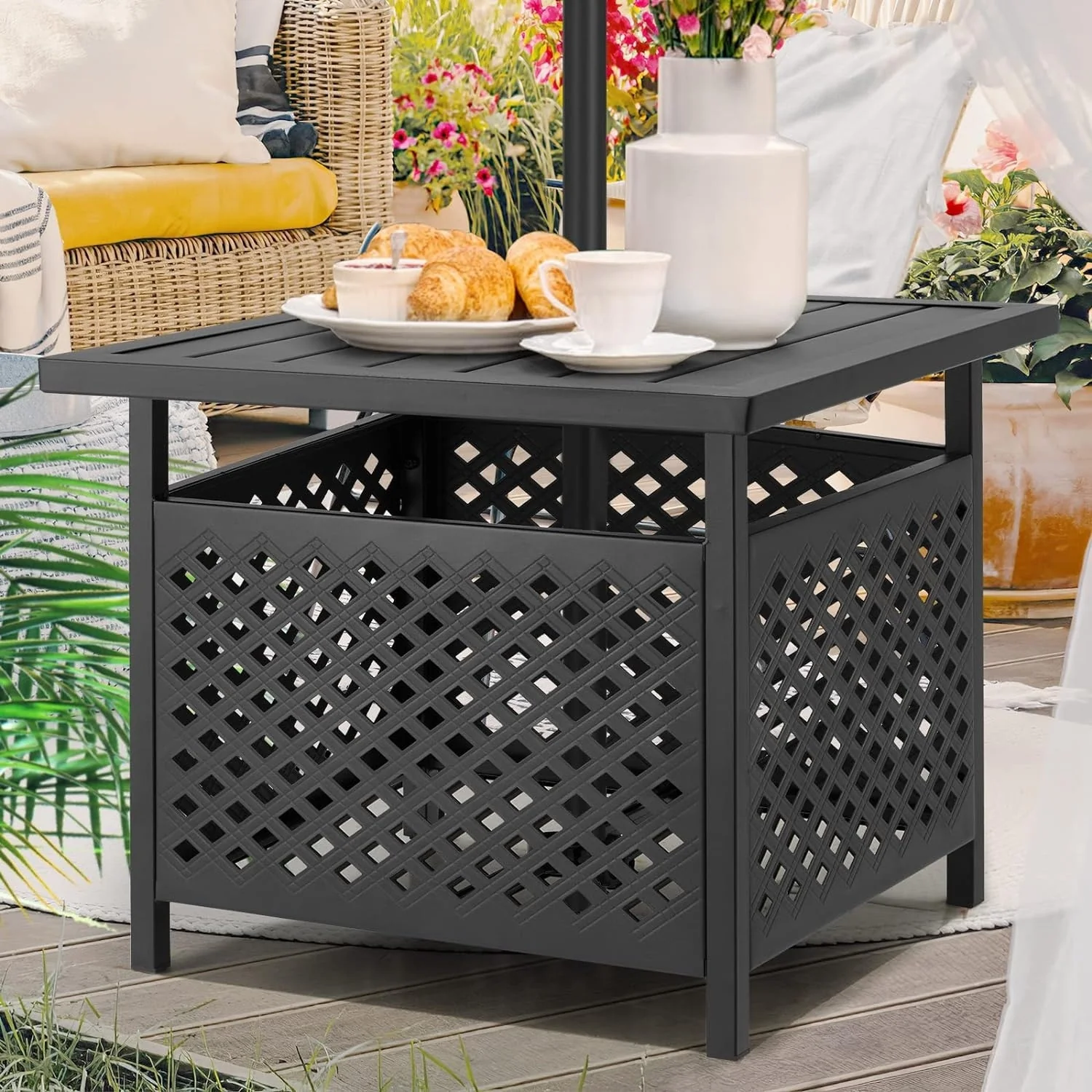 AECOJOY 22'' x 22'' Outdoor Side Table with Umbrella Hole (1.58”)