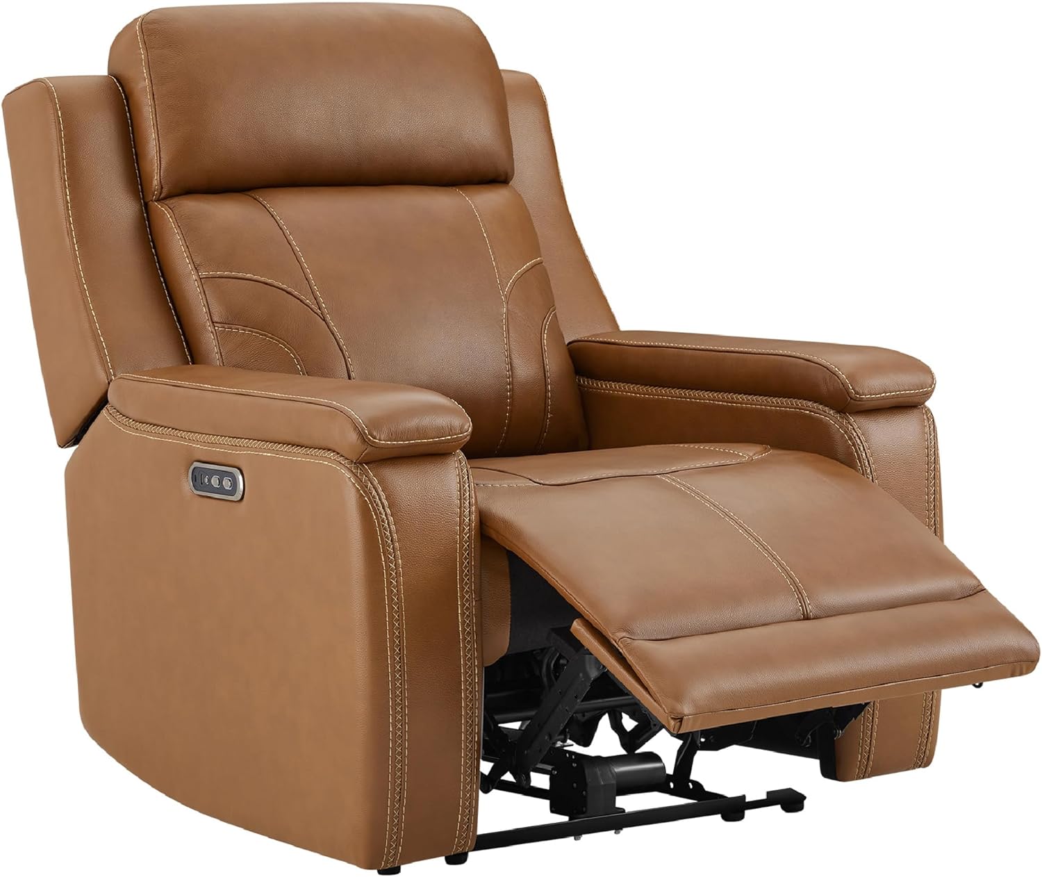 Watson & Whitely Oversized Lay Flat Recliner for Big and Tall, Genuine Leather Electric Recliner Chairs for Adults with Power Headrest & Chargers for Living Room, Saddle Brown