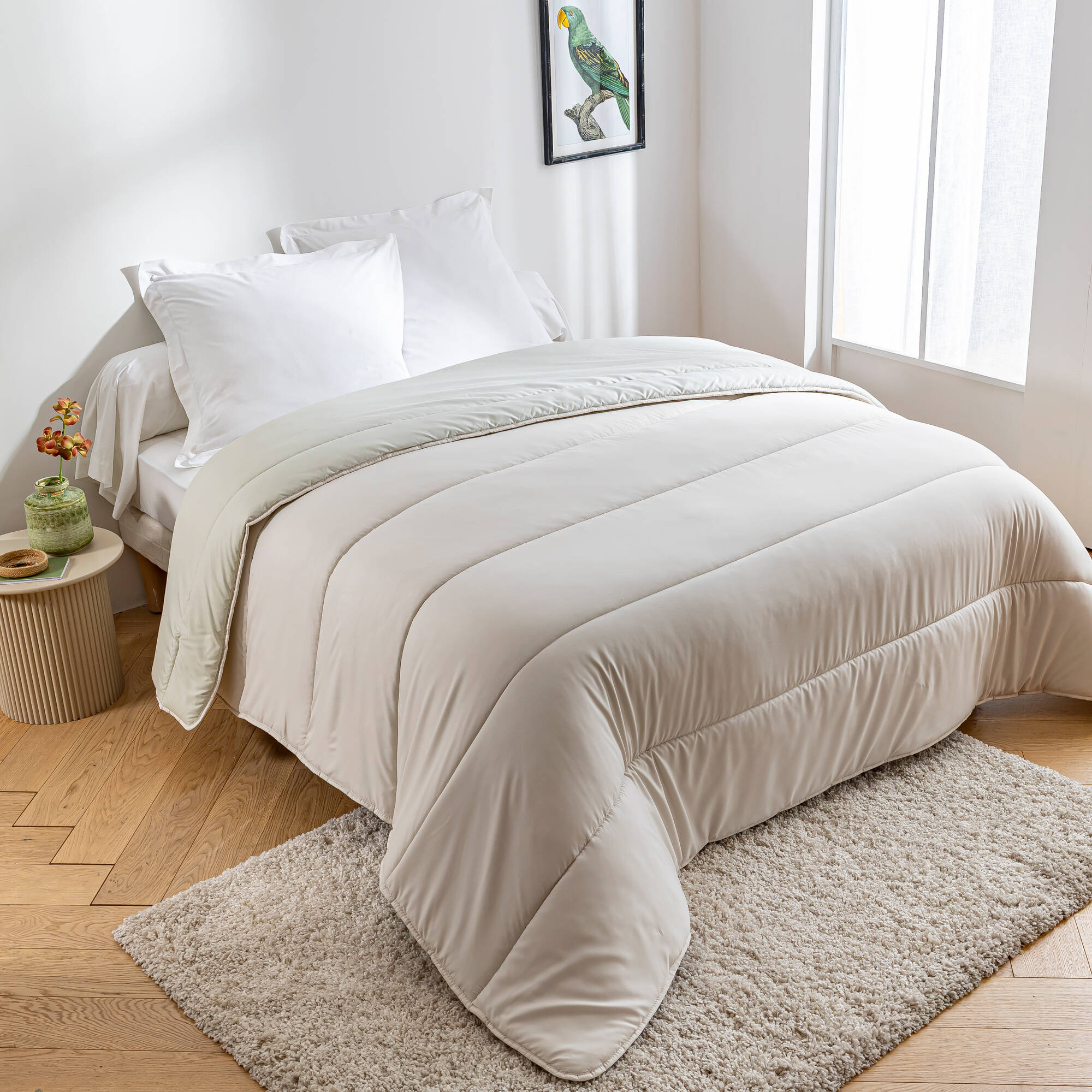 Couette microfibre imprimée feuilles tropicales 400g/m²