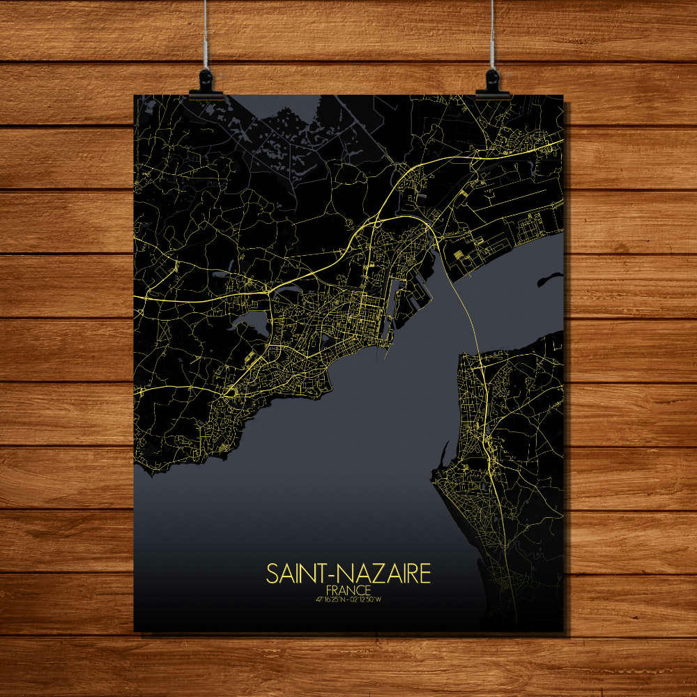 - Affiche Saint Nazaire Carte Nuit 40x50
