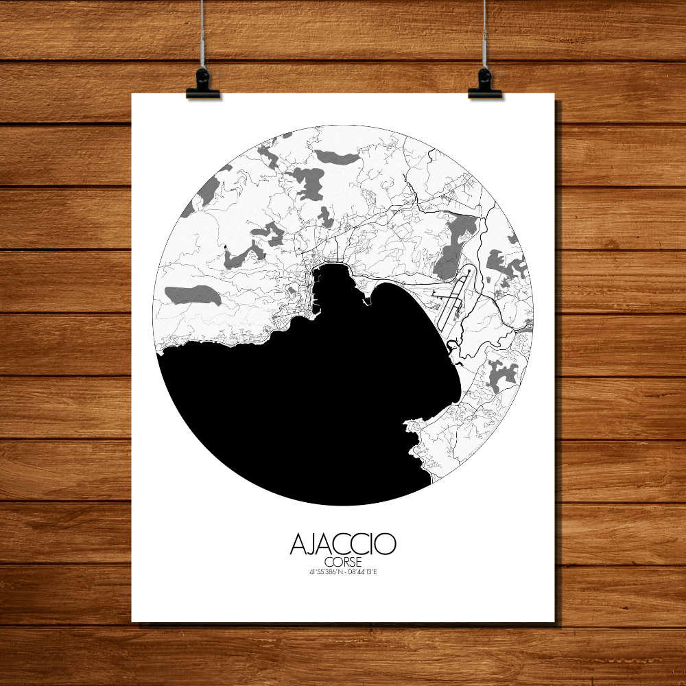 - Affiche Ajaccio Carte ronde 40x50