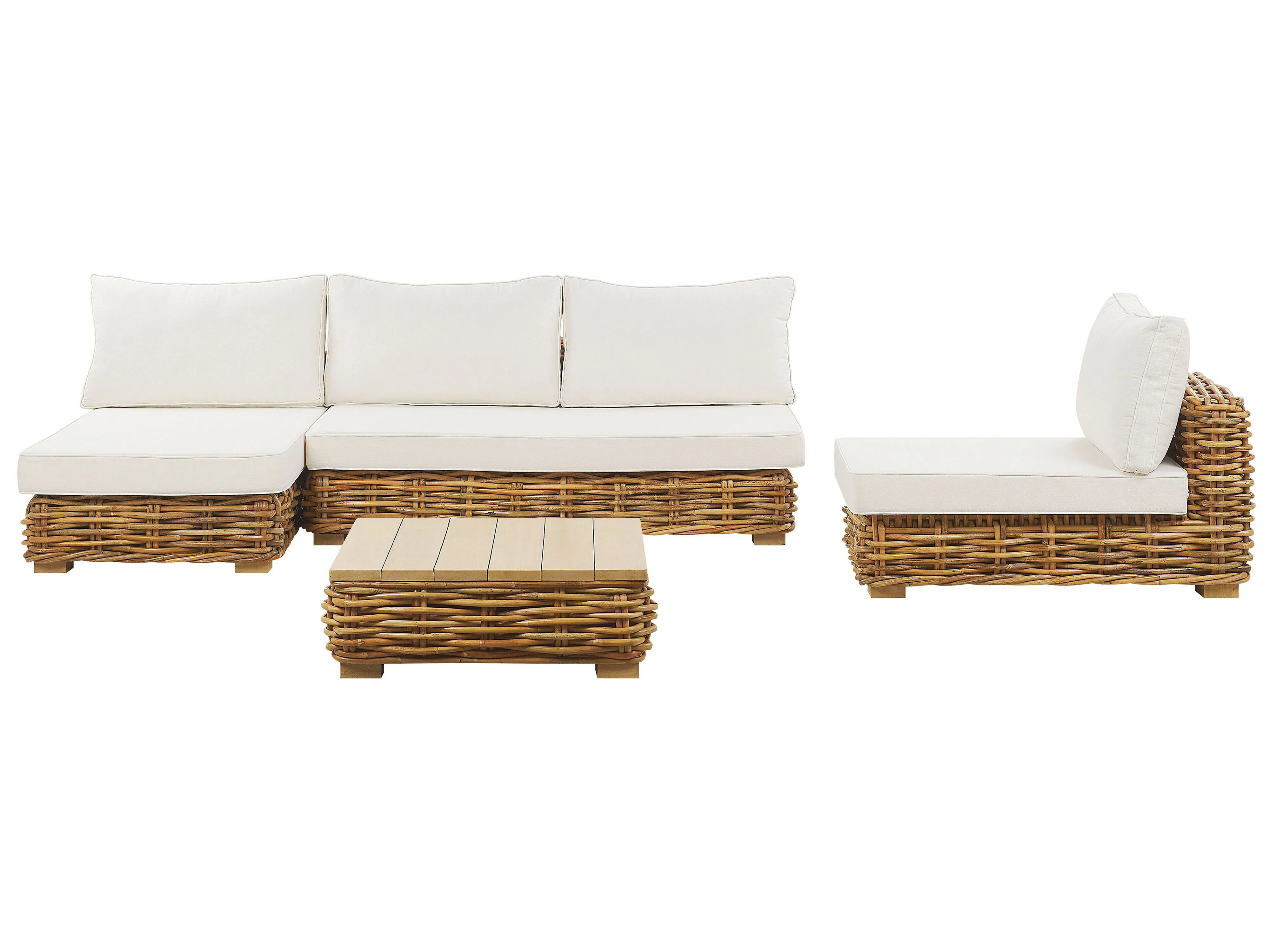 Garden Lounge Set with Table 4 Seater VARALLO Left Hand Modular Rattan Natural