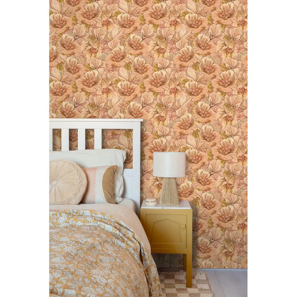 ESTAhome behang bloemmotief lichtbruin, beige en geel - 50 x 900 cm