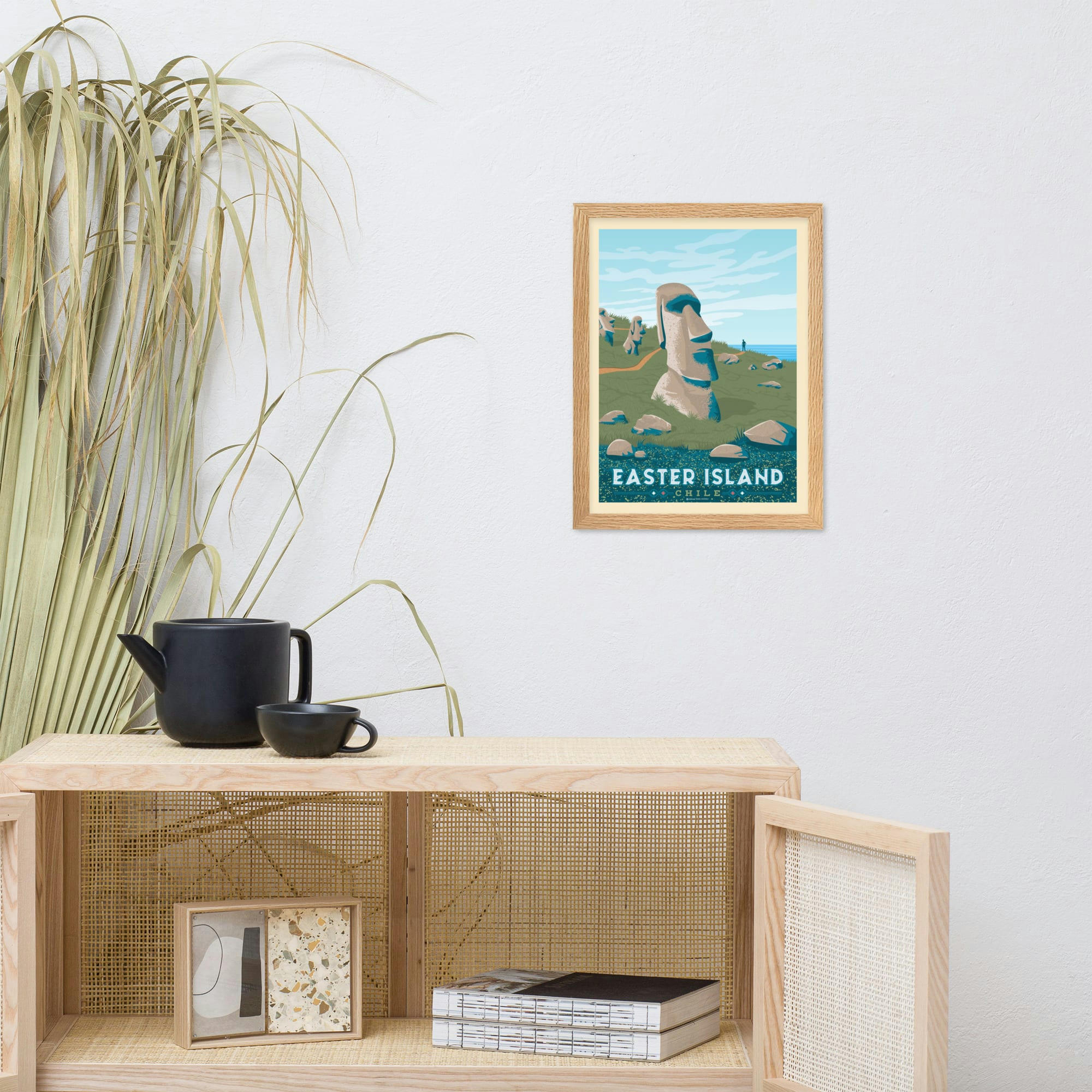 - Affiche Ile de Pâques Chili avec Cadre (Bois) 21x29,7 cm