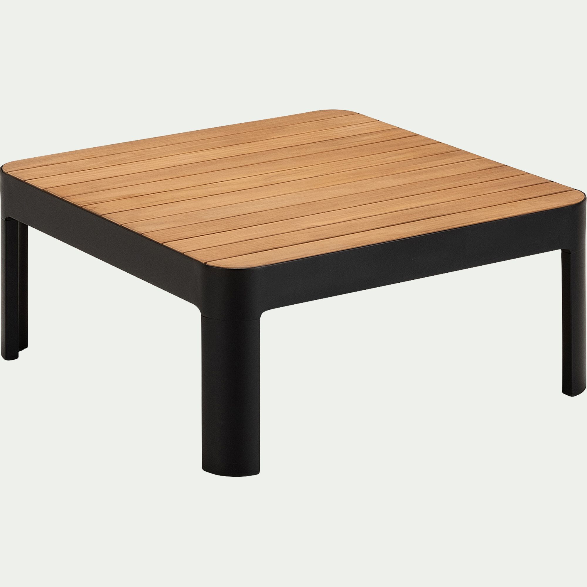 PORTALS - Table basse de jardin carrée en teck et aluminium - noir