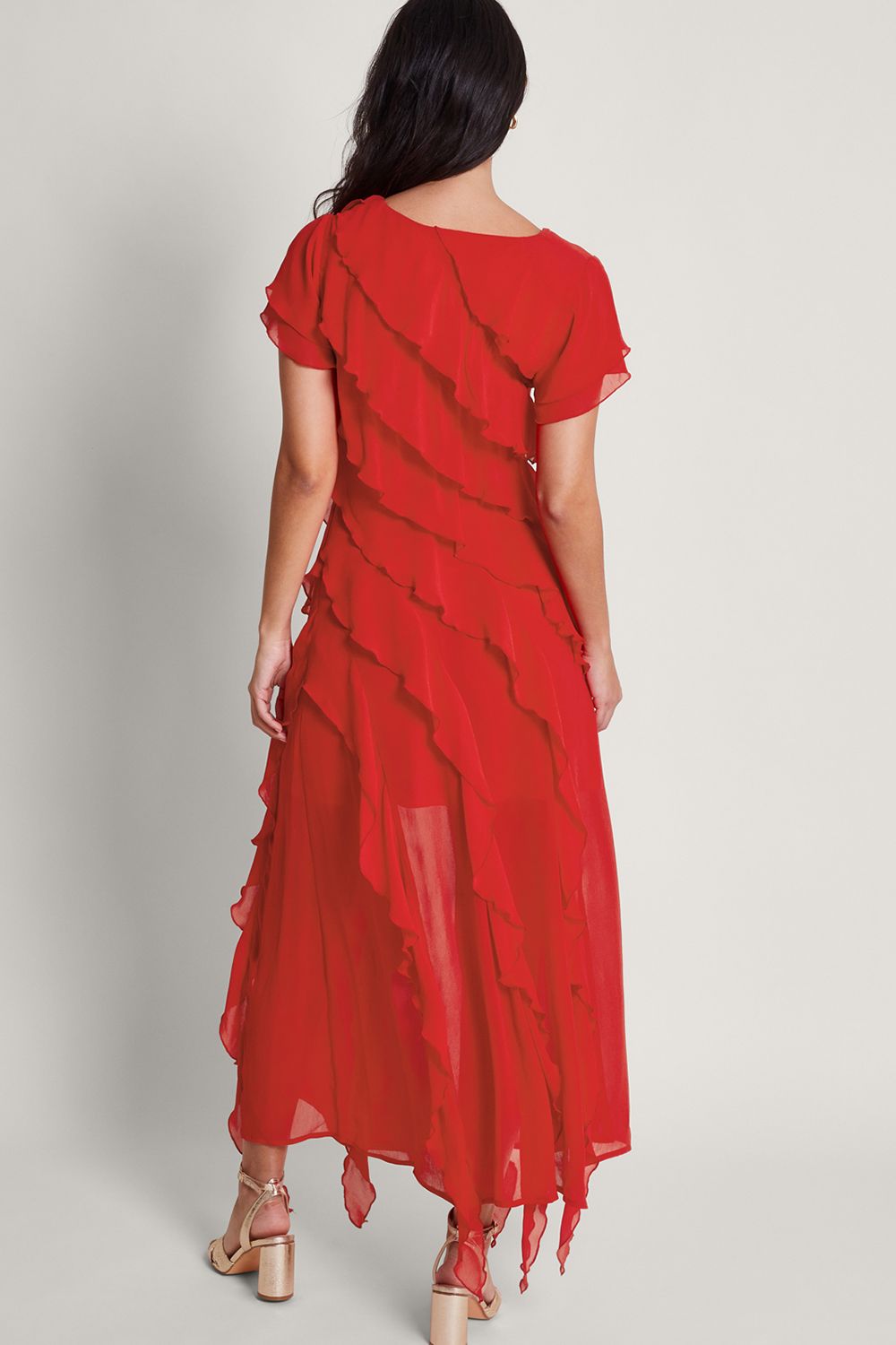 Monsoon Renata Ruffle Maxi Dress Red