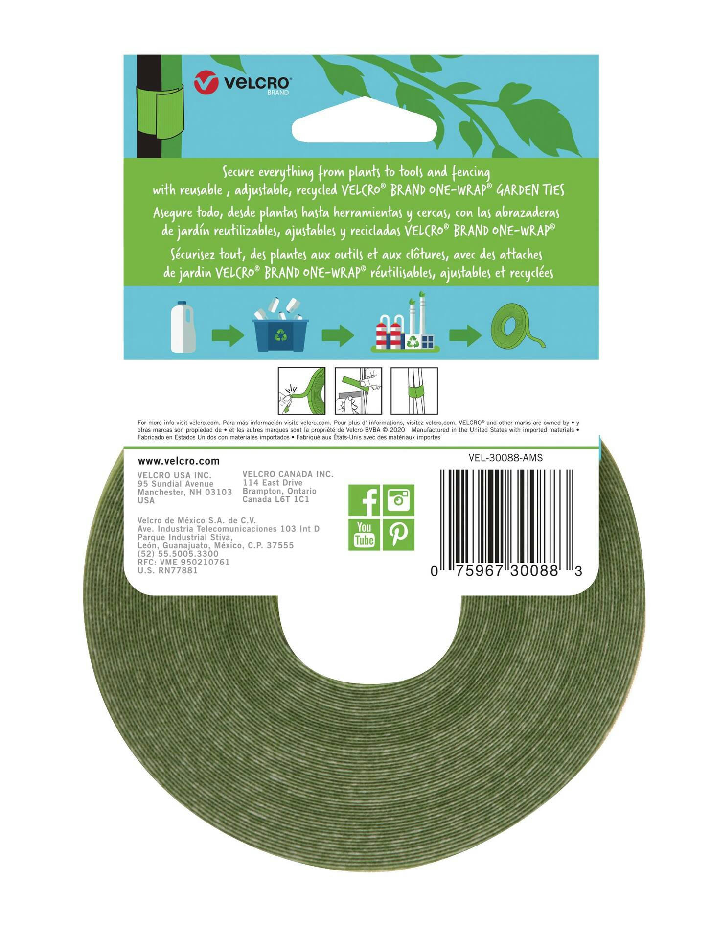 Velcro One-Wrap Pre-Cut Garden Tree & Plant Tie Roll, Support Strap, 8-in x 1/2-in, 45-pk