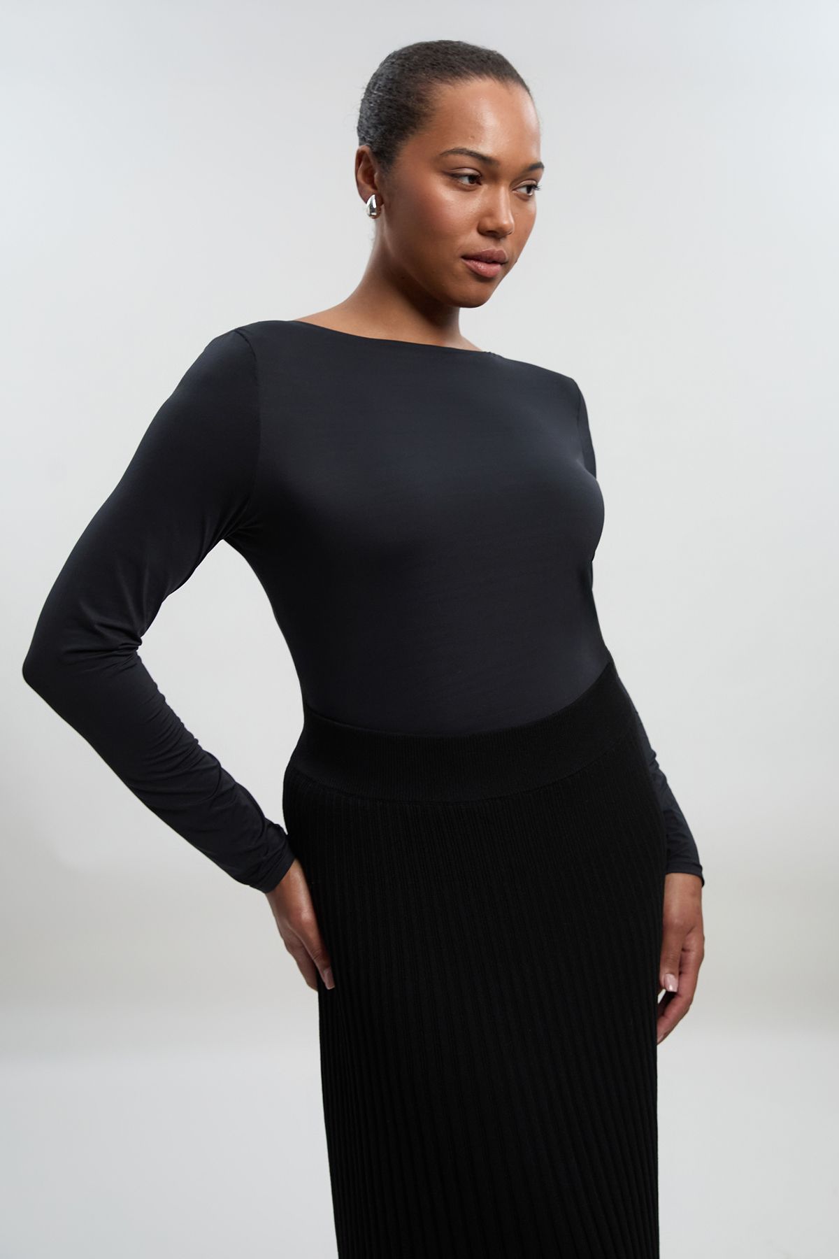 KarenMillen Plus Size Contour Jersey Scoop Back Long Sleeve T-shirt