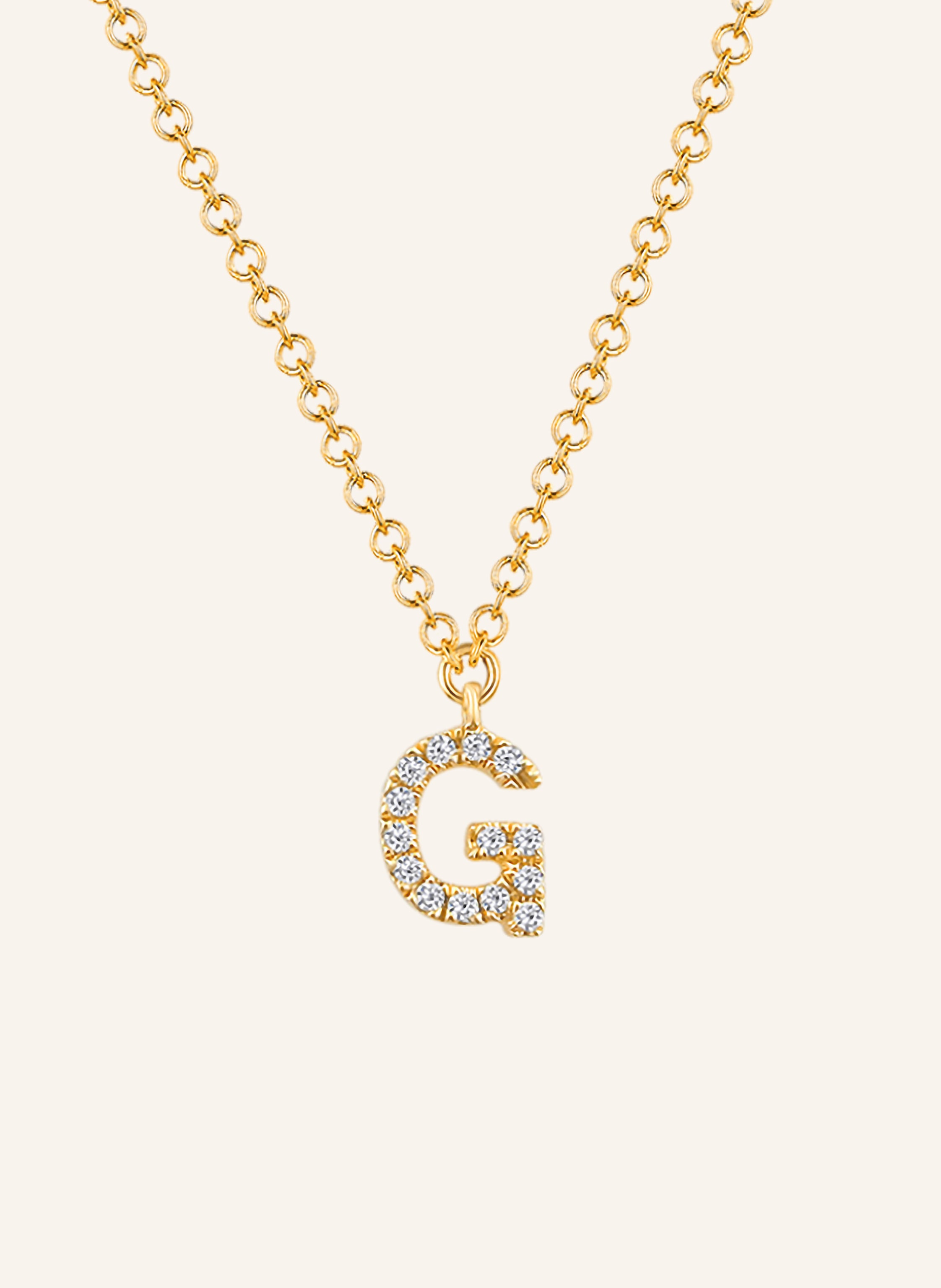 Leaf INITIALIEN Halskette „G“ aus 14 Karat Gelbgold mit Diamanten