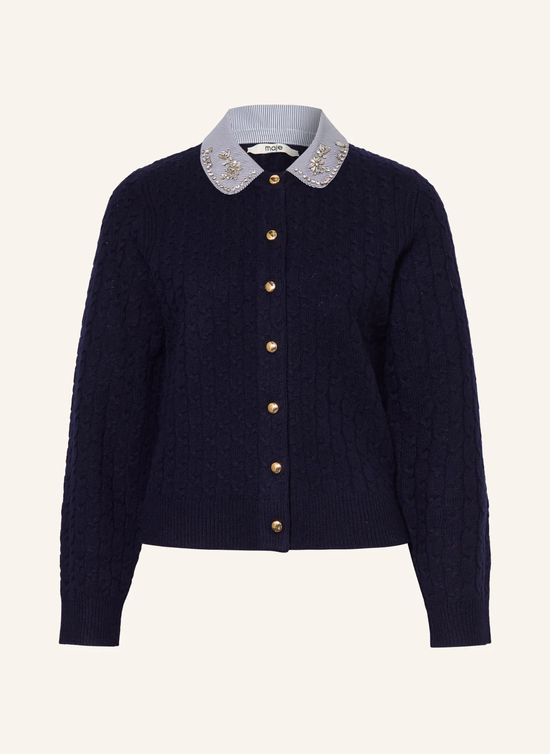 maje Strickjacke mit abnehmbarem Kragen und Schmucksteinen