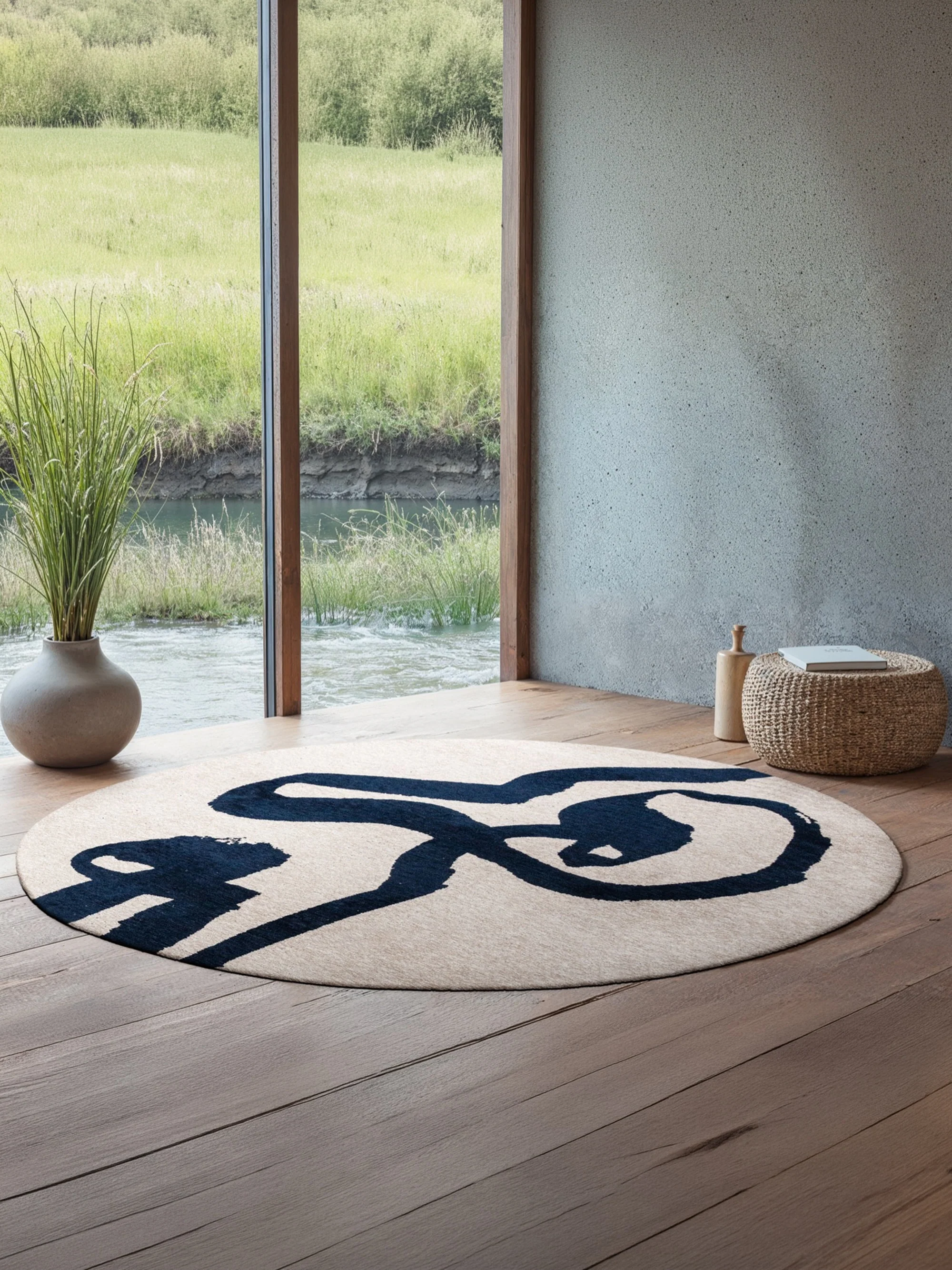 Waschbarer runder Indoor & Outdoor-Jacquard-Teppich Ribbon