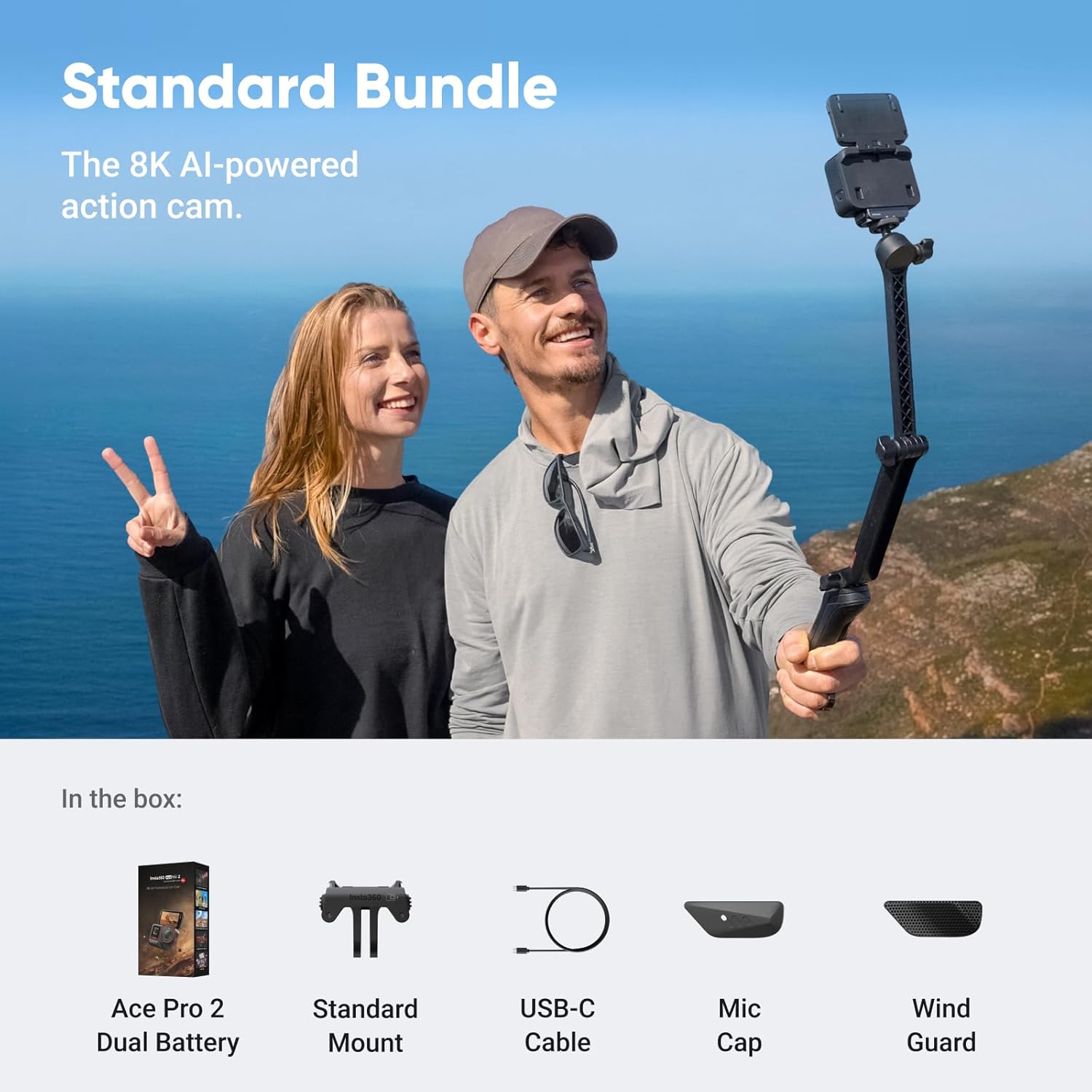 Insta360 Ace Pro 2 Dual Battery Bundle - 8K Waterproof Action Camera Co-Engineered with Leica  1/1.3 Sensor  Dual AI Chip  Leading Low Light  Superior Audio