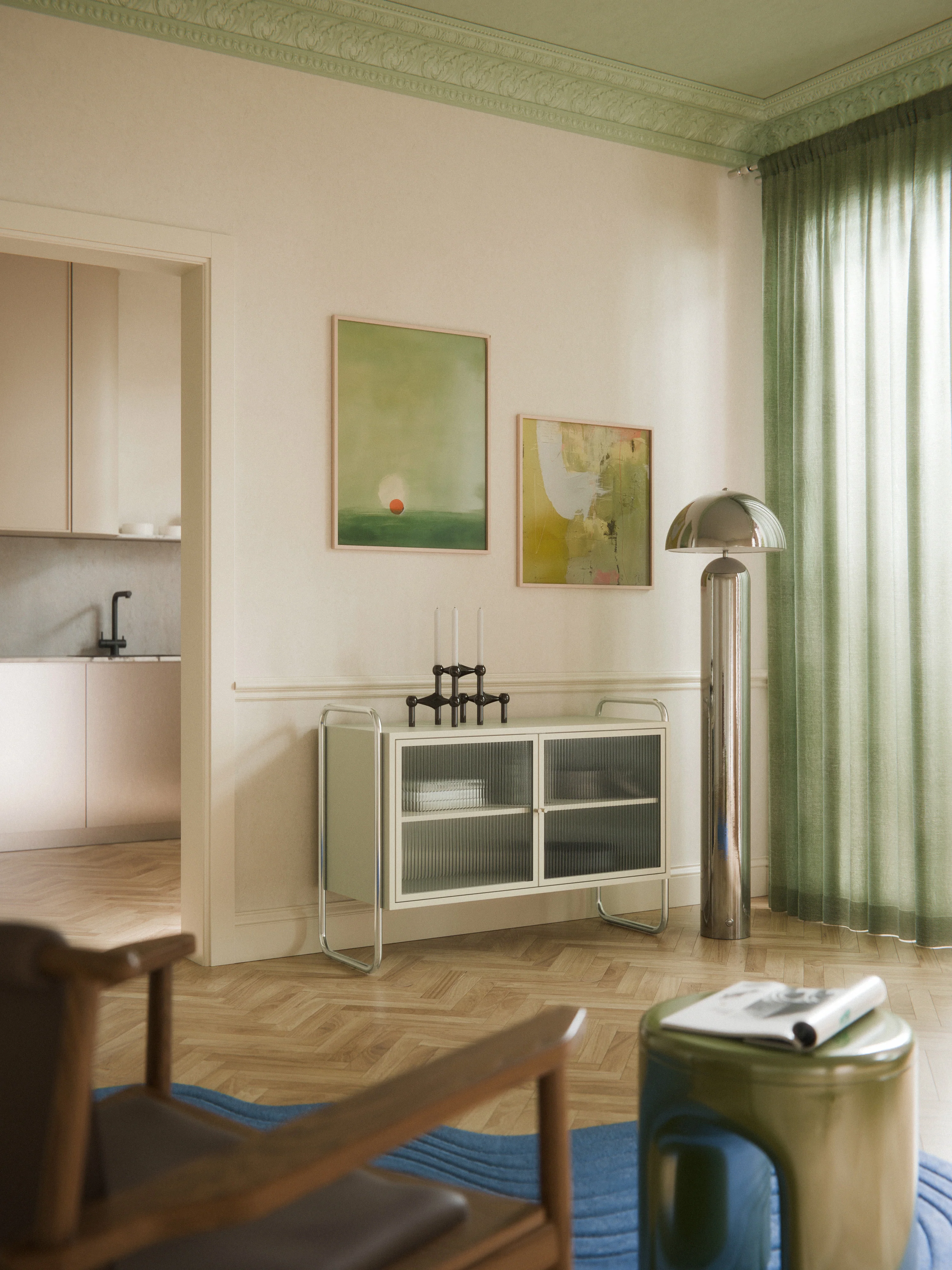 Metall-Sideboard Robyn mit Glas-Front