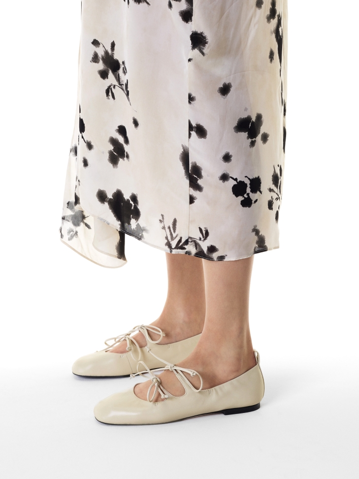 Tiered off white soft leather ballerinas