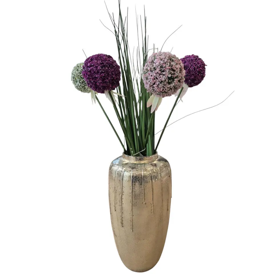 Mega Collections Vaas Oman Drip - goud - glas - D20 x H38 cm