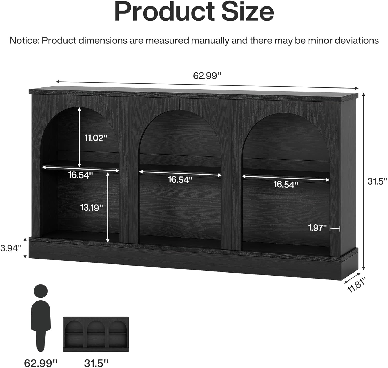 Tribesigns Farmhouse Console Table, 63-Inch Long Entryway Table with 3 Tier Storage, Wooden Rectangular Sofa Table Behind The Couch for Entrance, Hallway, Living Room, Black