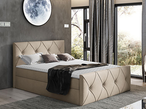 Lit continental Baltimore 150, Double, Brun clair, Tissu, Disponible