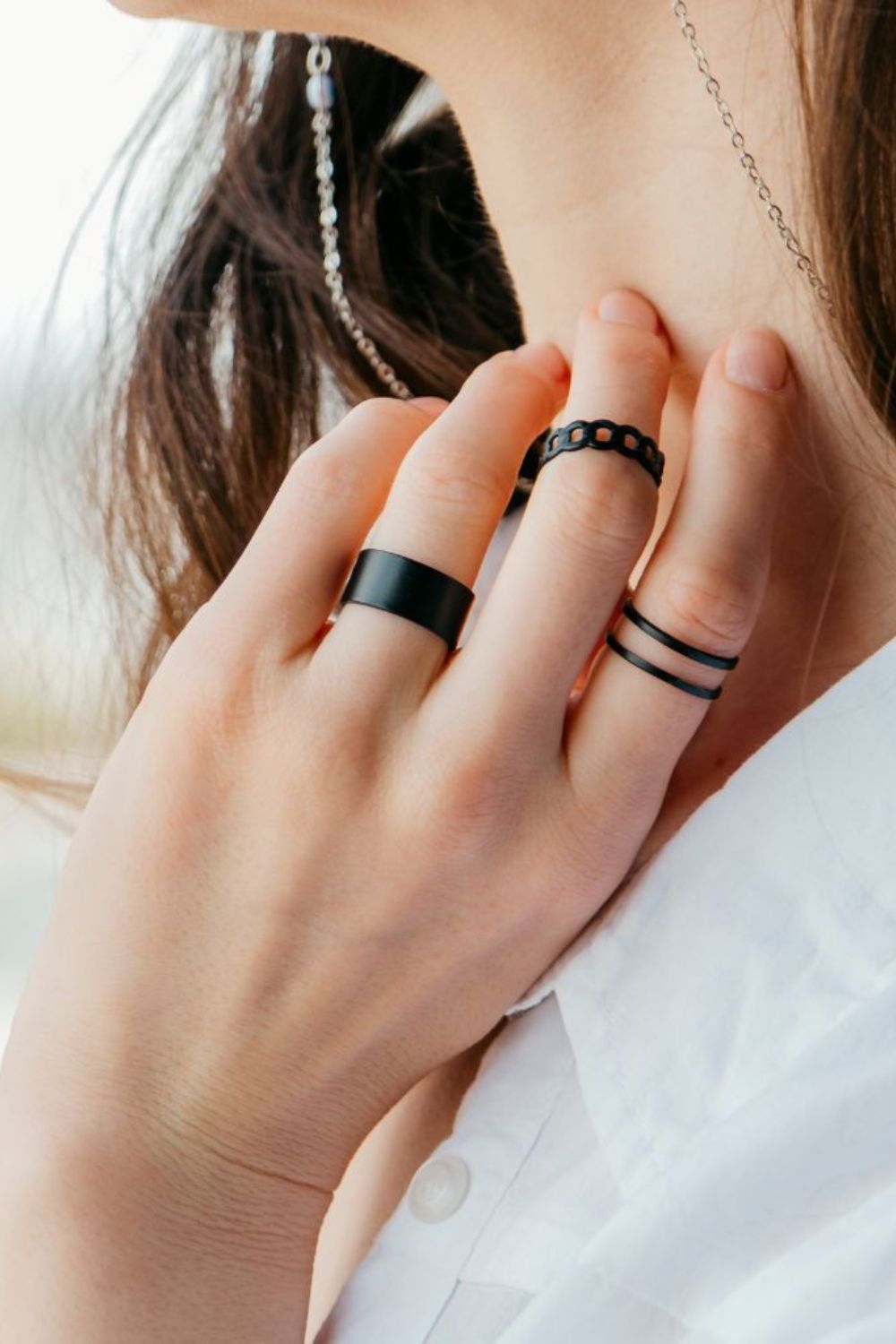 The Colourful Aura 3 Piece Adjustable Wide Band Silver Cuff Resizable Boho Ring set