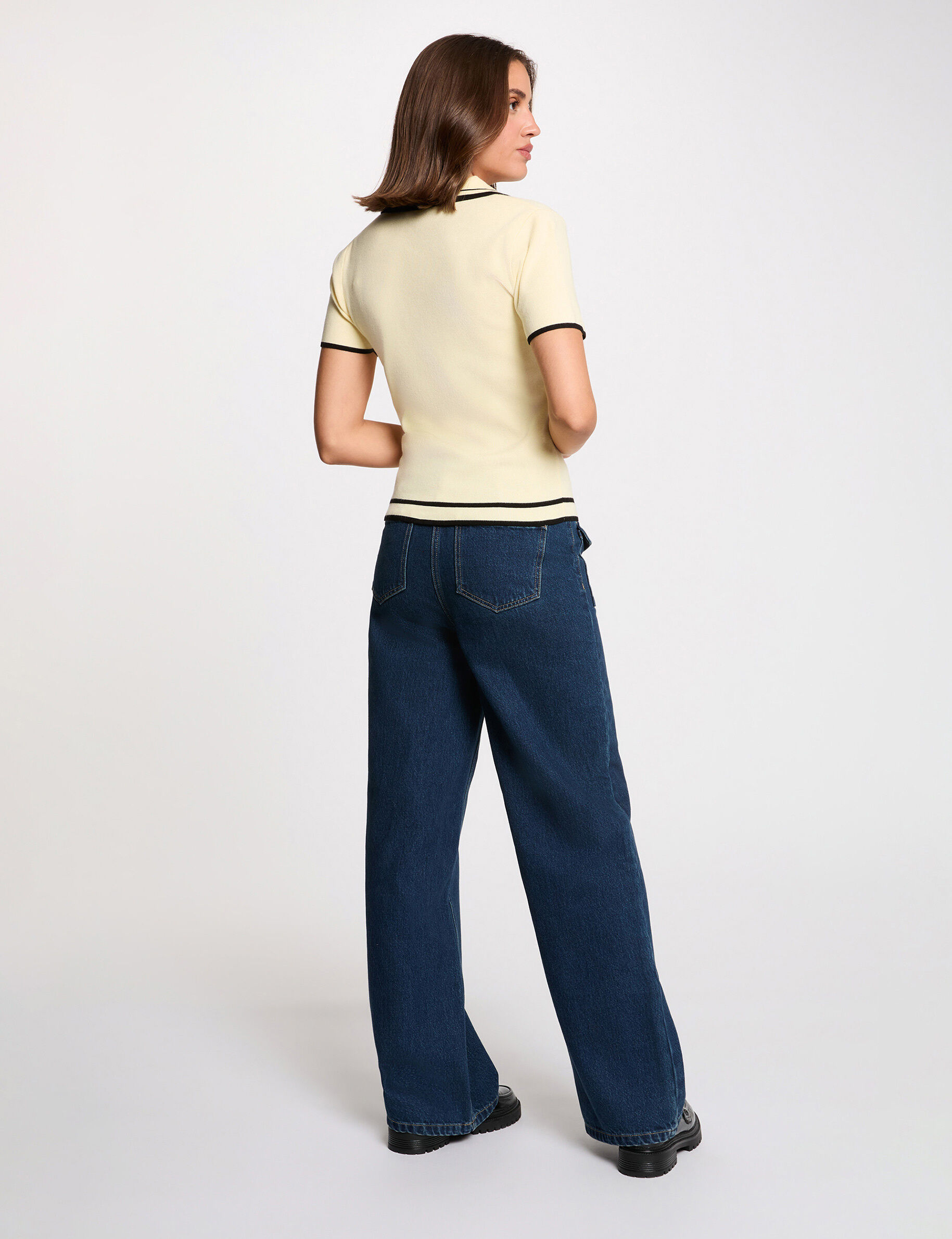 Striped Fitted Sweater Pastel Yellow Women