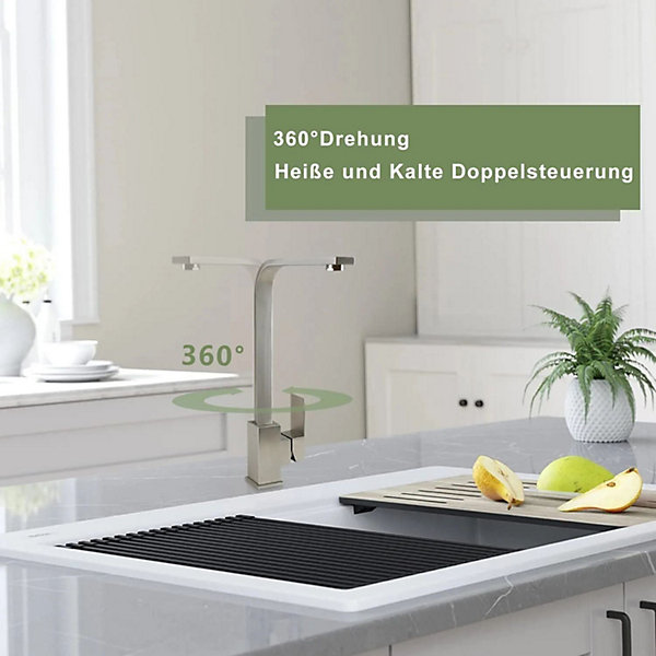 NETTLIFE Robinet cuisine poignée unique acier inoxydable haute pression pivotant 360