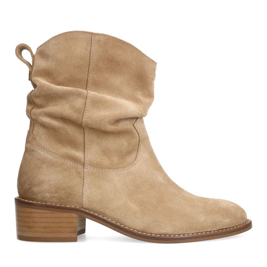 Manfield Beige suède enkellaarsjes met hak