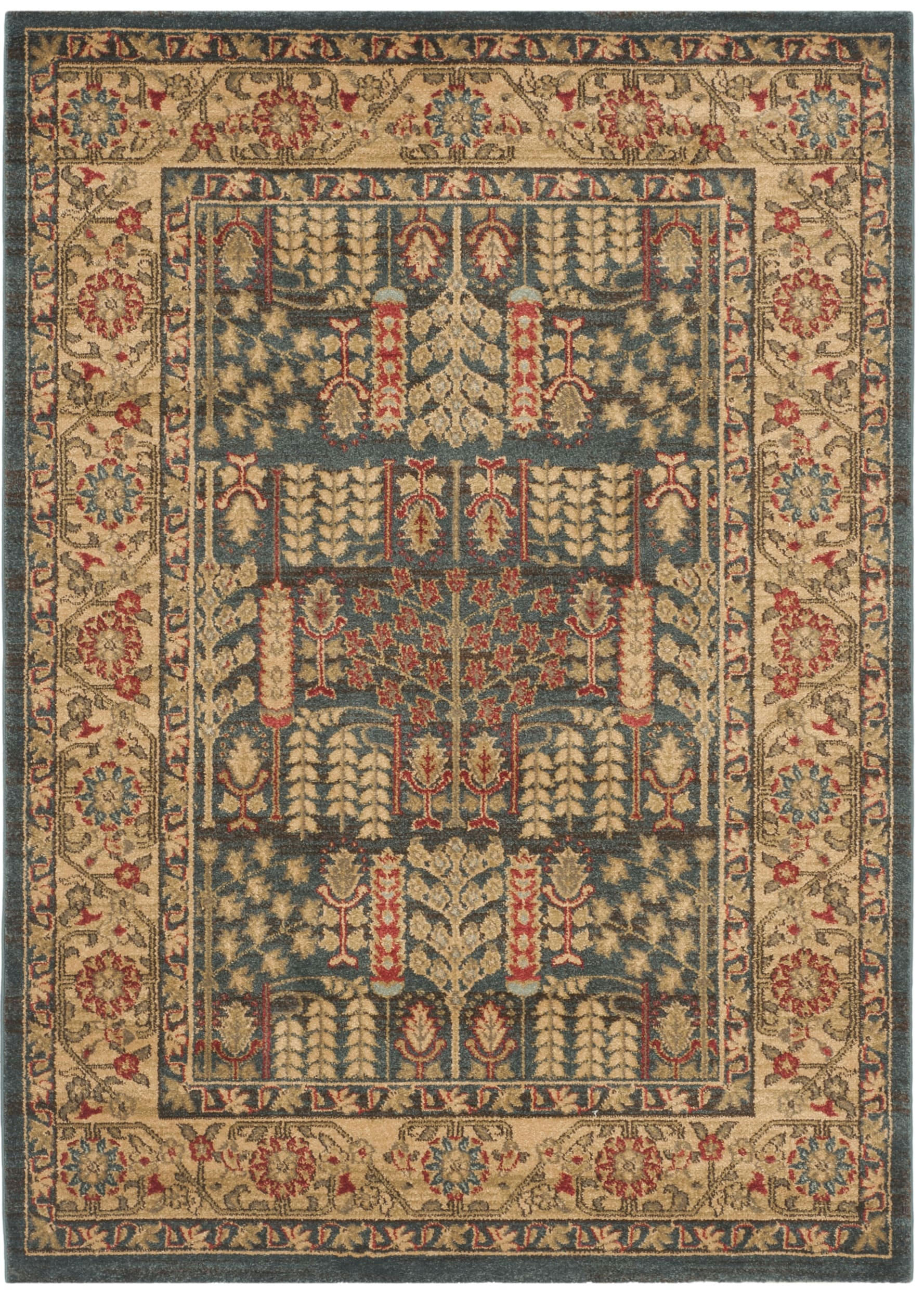MAHAL - Tapis de salon interieur en bleu marine & beige, 122 x 170 cm