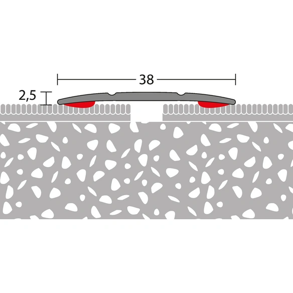 Übergangsprofil, BxL: 38 x 1000 mm, Höhe: 2,5 mm, edelstahlfarben