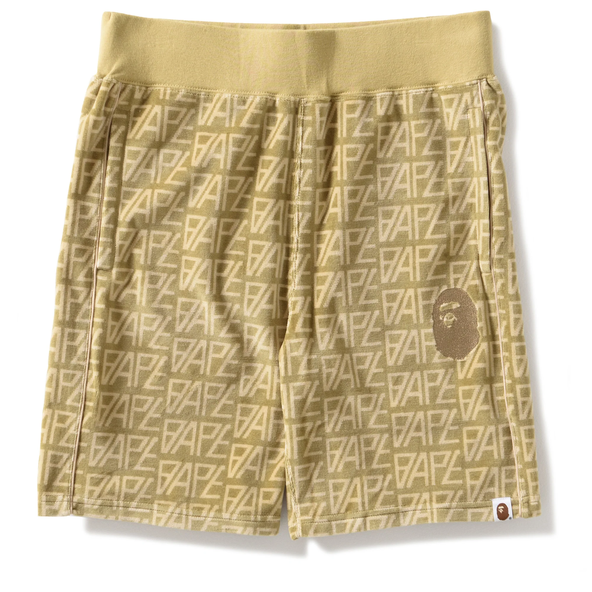A Bathing Ape Logo Monogram Velour Shorts - Beige