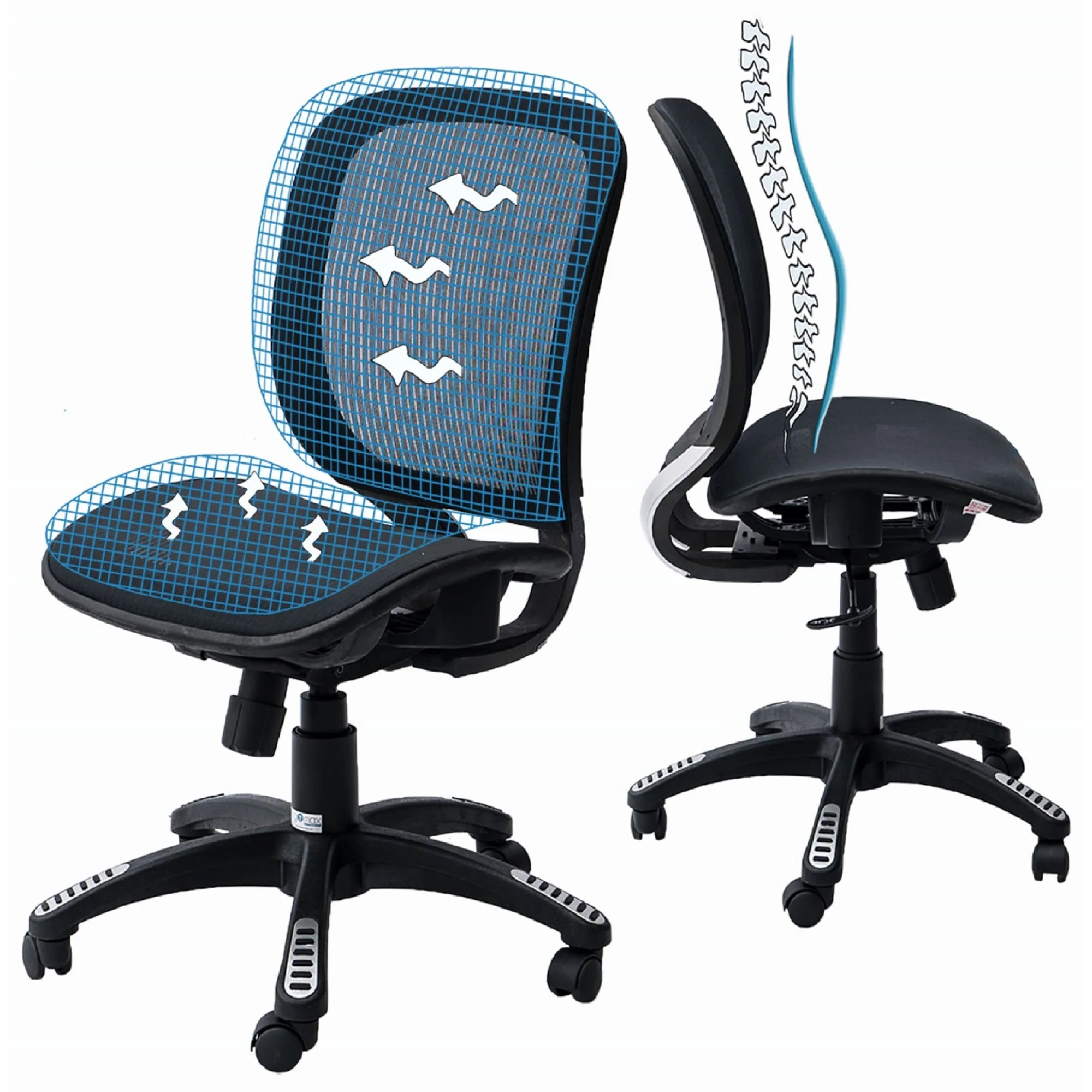 ErgoMax Fully Meshed Ergonomic Height Adjustable Black Office Chair no Armrests & no Headrest, 42 Inch Max Height