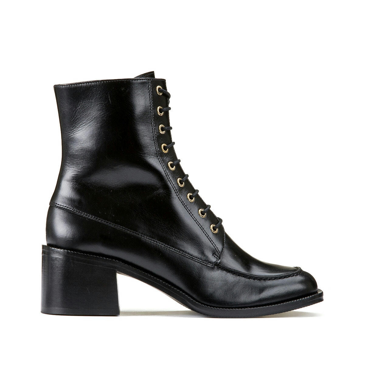 Bottines à lacets en cuir, talon large