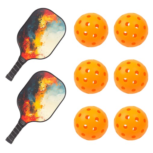 Pickleball Set with 6 Aerodynamic Balls and 2 Durable Fiberglass Paddles