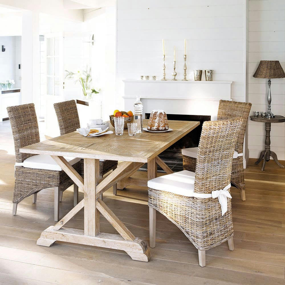 Key West - Chaise en rotin Kubu et mahogany massif