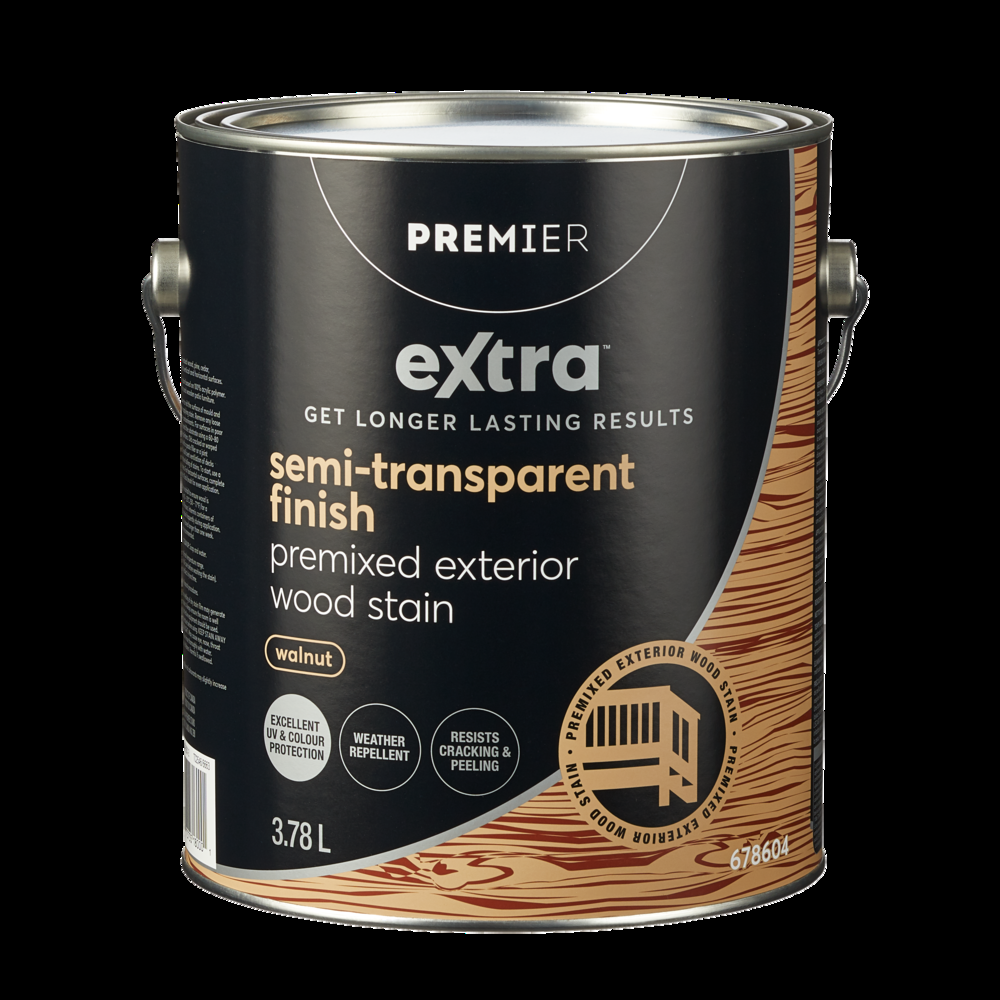 Premier Extra Premixed Exterior Wood Stain, Semi-Transparent, Walnut, 3.78-L/1-Gallon