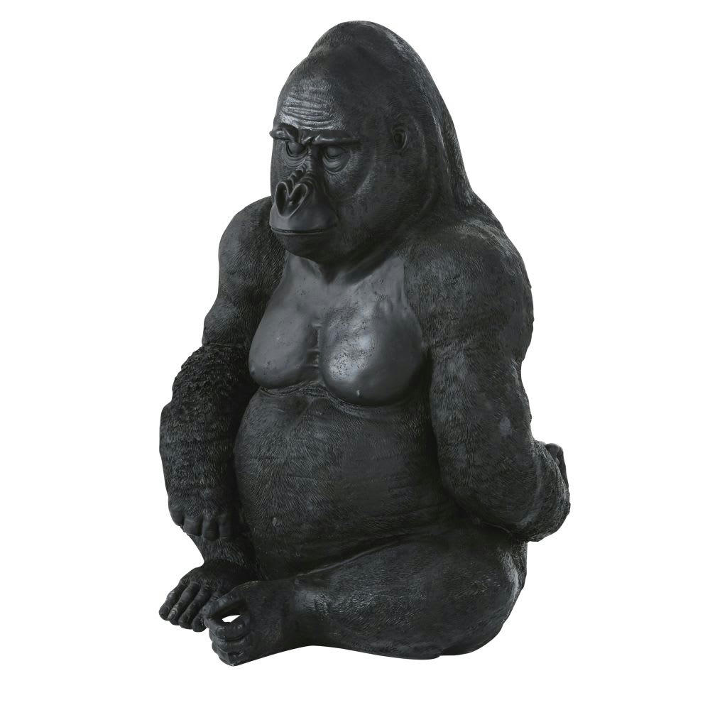 NEOBROUSSE - Statue de jardin gorille assis noir mat H83