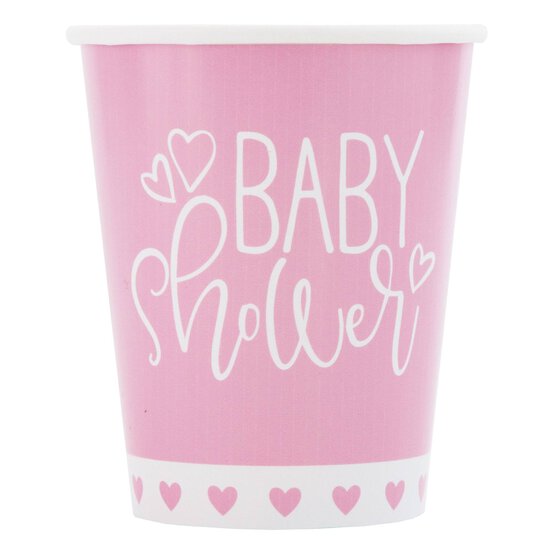 Pink Hearts Baby Shower Paper Cups 8 Pack