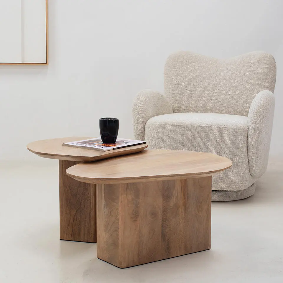 Salontafel Mangohout Naturel - Set Van 2 - 70x60x35cm - Jinte