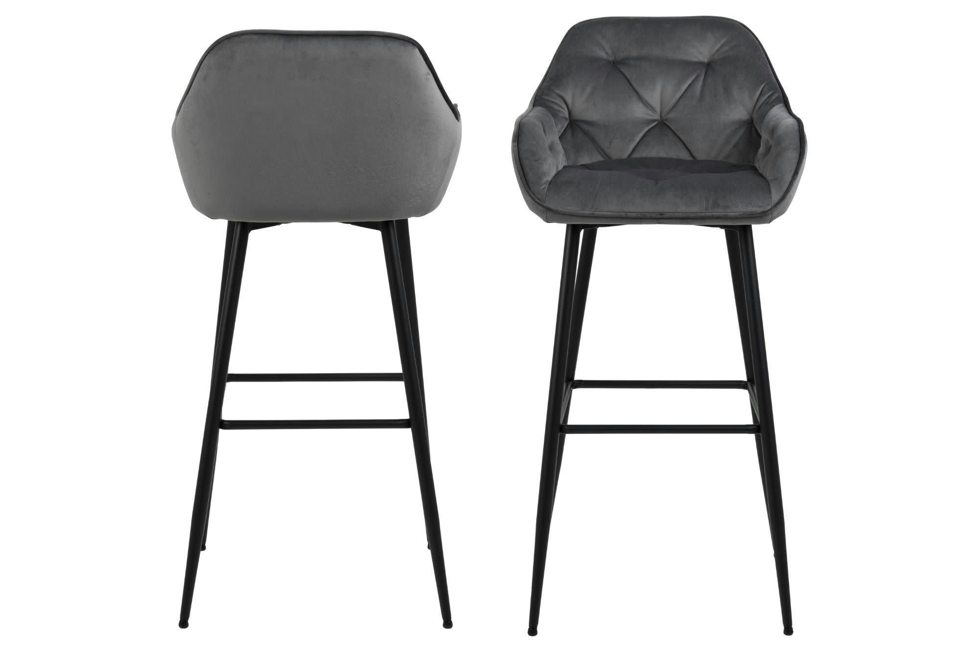 TERI - Lot de 2 tabouret haut avec accoudoirs en velours et métal