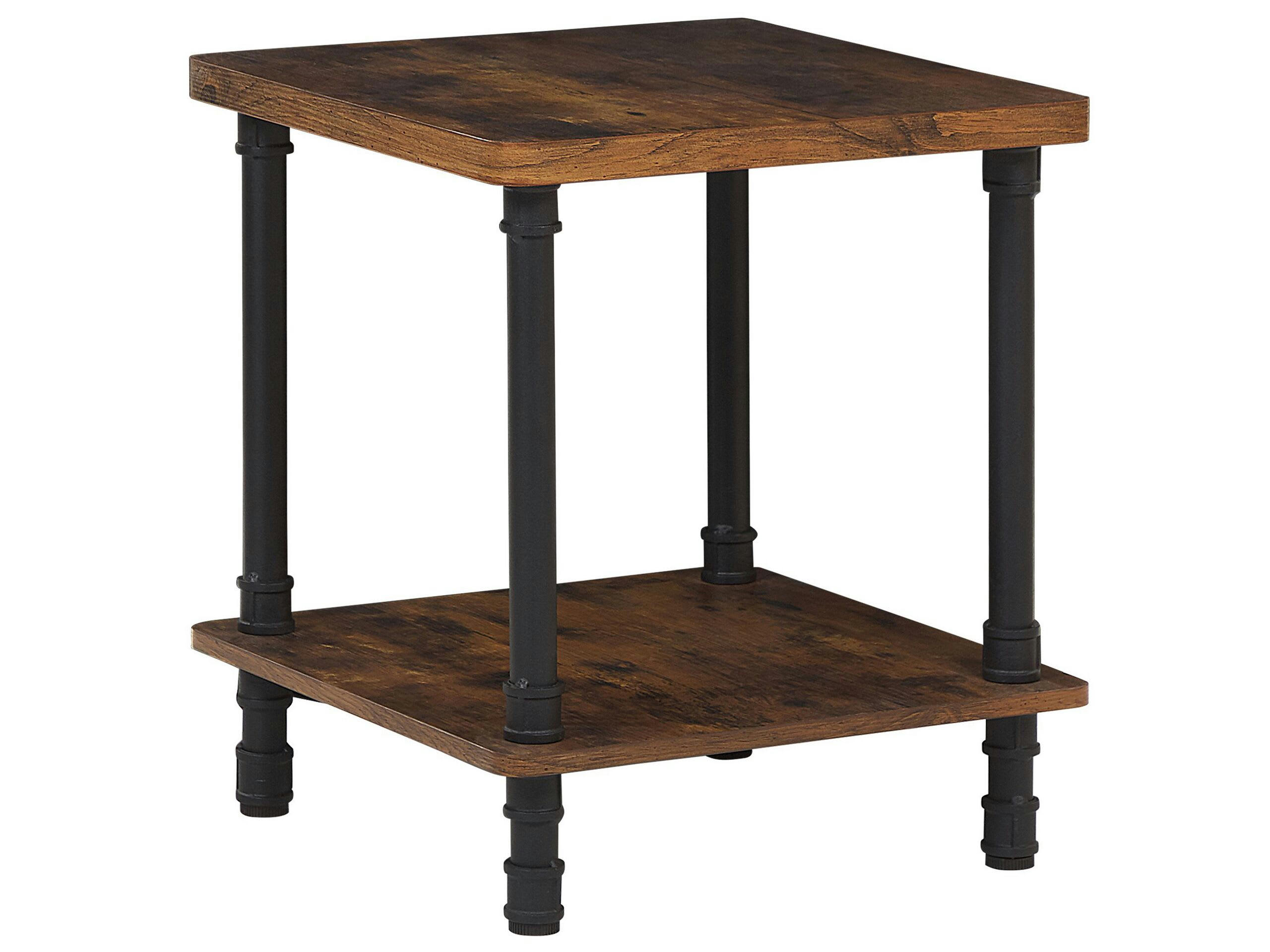 VERIL - Table de chevet effet bois foncé et noire