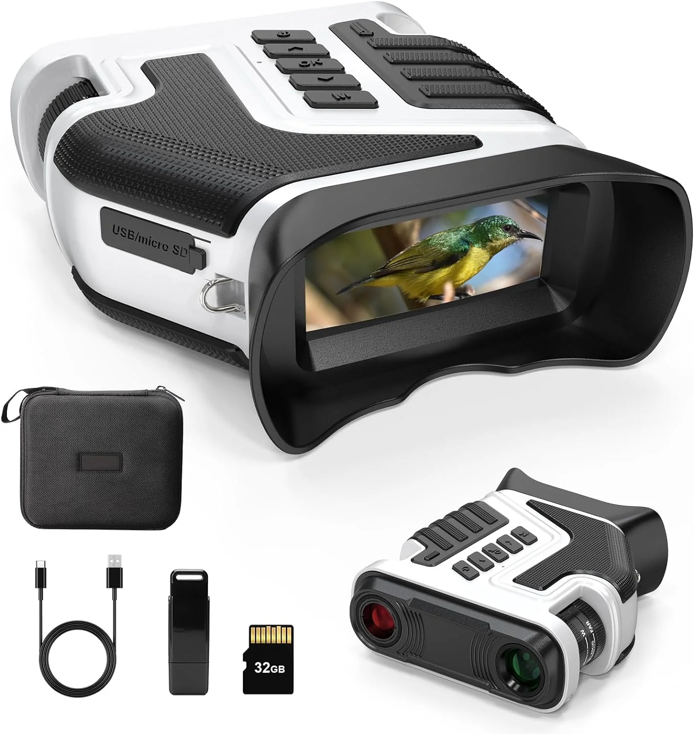 Night Vision Goggles, Night Vision Binoculars 4K Infrared Digital with 1300ft View Range, High Sensitivity Night Goggles for Hunting, Camping and Surveillance, Rechargeable, 32GB TF Card Inclu(Black and White)